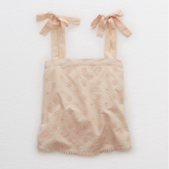 🧡3/$30 Aerie Light Pink Crop Eyelet Tank in Small - Picture 1 of 9